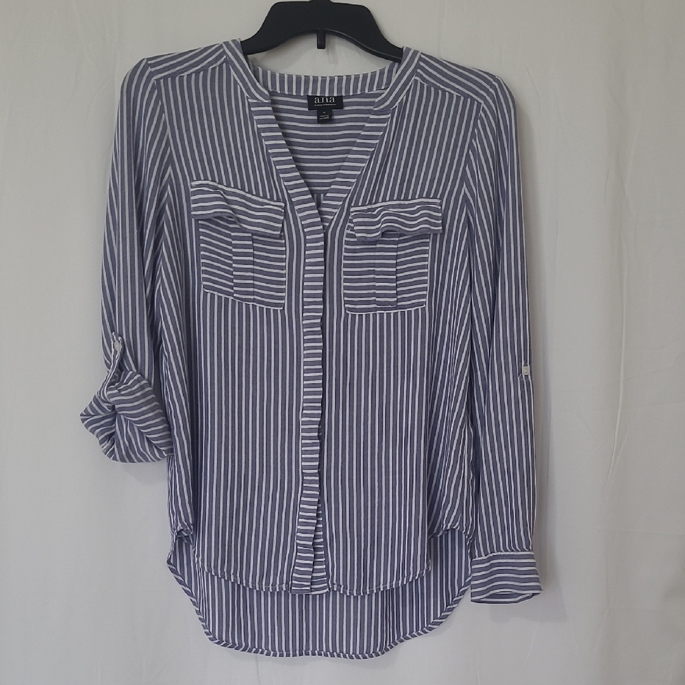 a.n.a Blue Striped Button Down Shirt